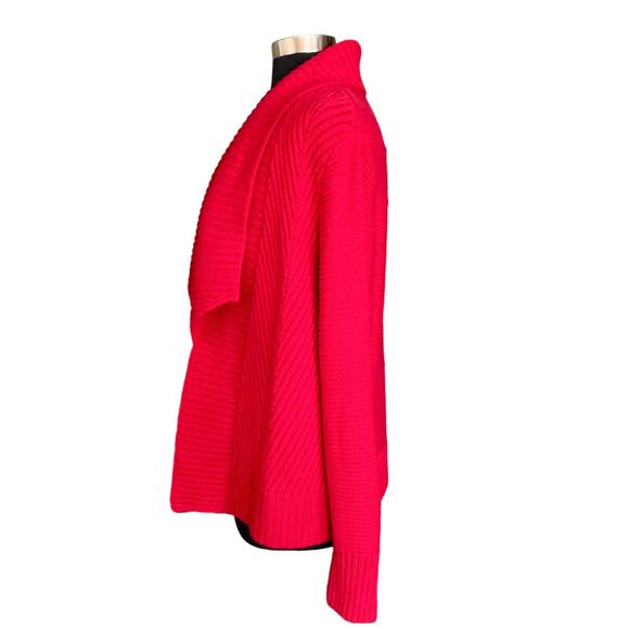 Chico's Raleigh Ribbed Cardigan Sultry Red Sz Large / 12 Cable Knit Shawl Collar - Picture 3 of 6